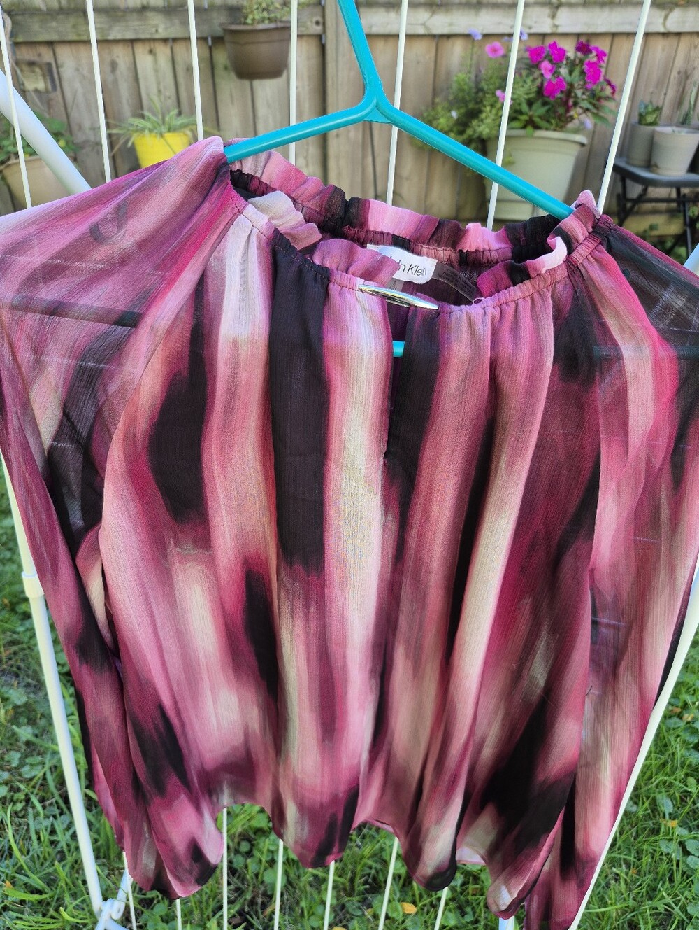 Calvin Klein Pink and Black Watercolor Stripe Blouse
